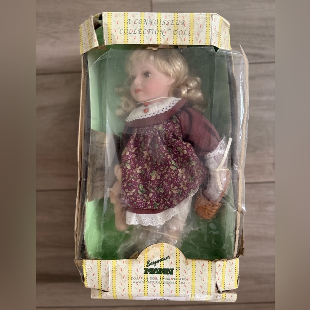 Seymour Mann Porcelain Doll in Burgundy Floral Dress